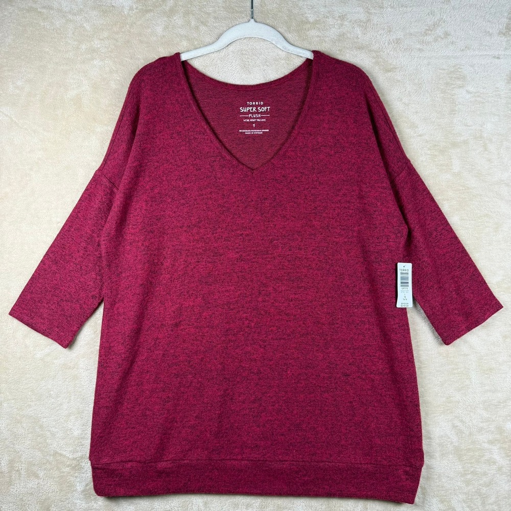 Torrid NWT‎ Super Soft Plush Red Hacci Dolman V-Neck Top 1X Cozy Minimalist